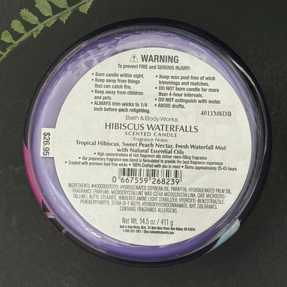 BBW Hibiscus Waterfalls Bath & Body Works 3 Wick Candle - Picture 10 of 10